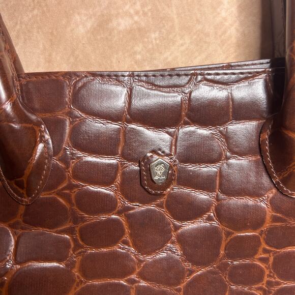 Vintage 90s Ralph Lauren Safari Faux Alligator Leather Embossed Tote Bag Boho - Picture 6 of 10